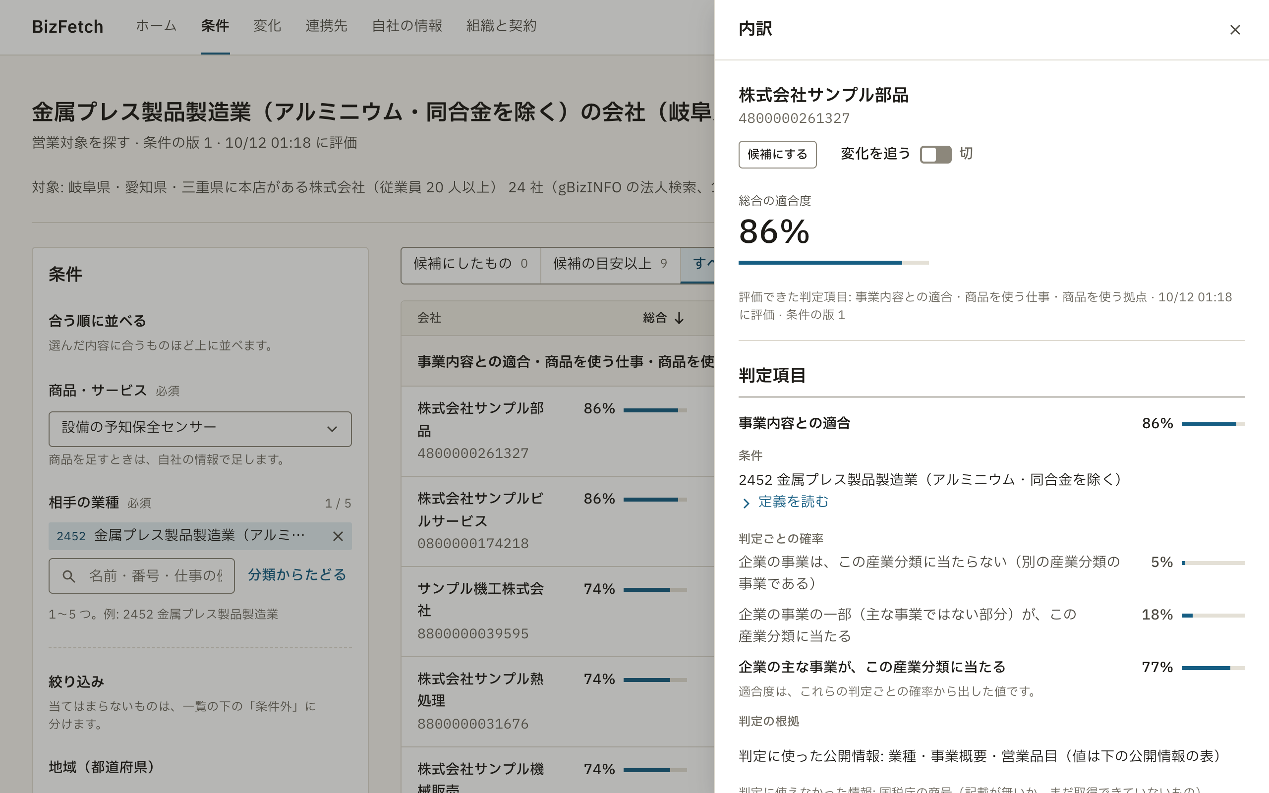 結果の画面で内訳を開いた形